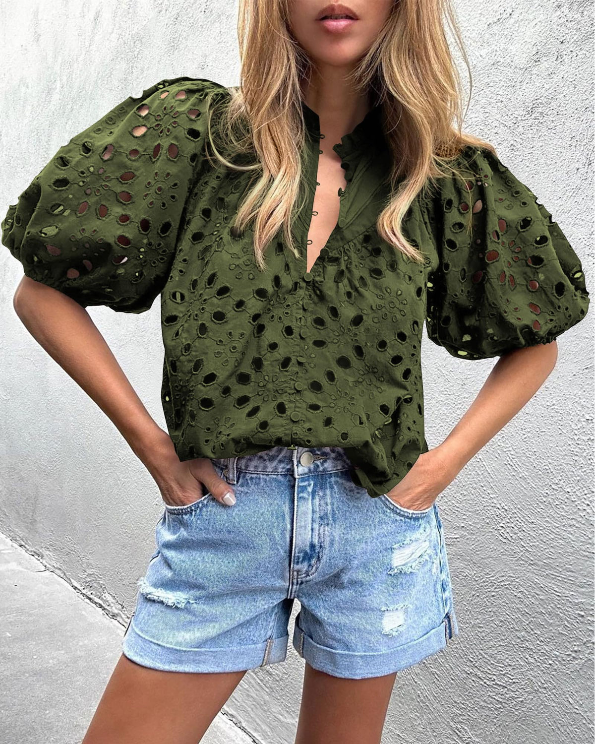 Hollow Out Lace Embroidered Blouse