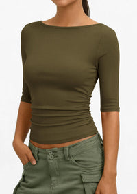 PRETTYGARDEN Womens Summer Short Sleeve Tops Boat Neck Ribbed Knit Slim Fit T Shirt Casual Basic Top Spring Clothes PRETTYGARDEN