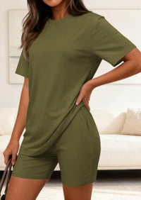 PRETTYGARDEN Women's Two Piece Matching Lounge Sets Summer Casual Tops Short Sleeve Shirts Shorts Travel Airport Outfits PRETTYGARDEN