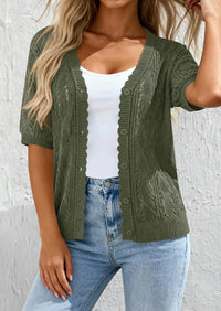 PRETTYGARDEN Short Sleeve Crochet Knit Summer Cardigans for Women Lightweight Button Down Hollow Out Sweater Beach Cover Up PRETTYGARDEN