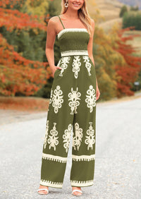 Spaghetti Strap Wide Leg Boho Jumpsuits