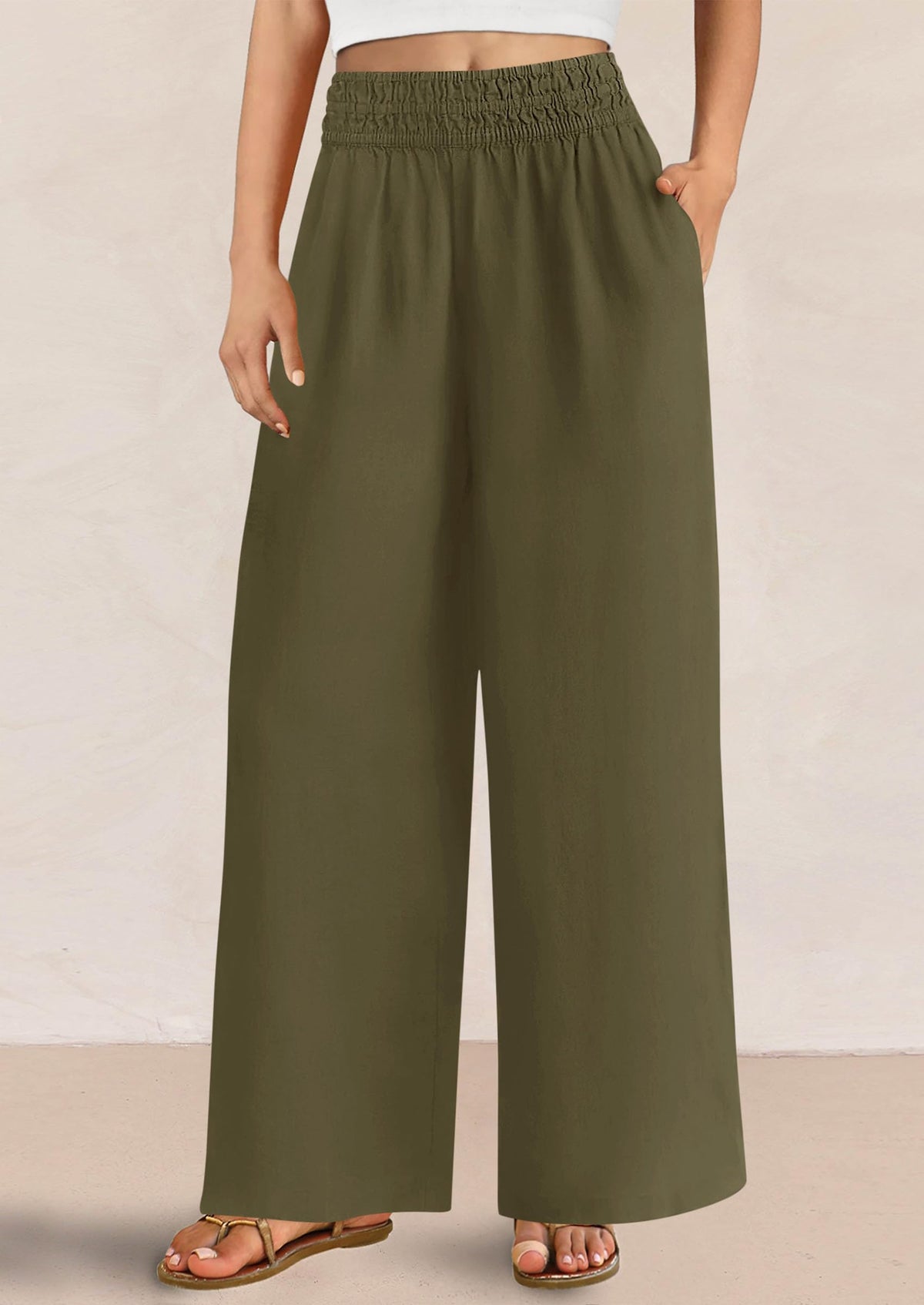 Womens Wide Leg Pants Casual 2025 Elastic Waist Loose Flowy Palazzo Pants Trousers with Pockets