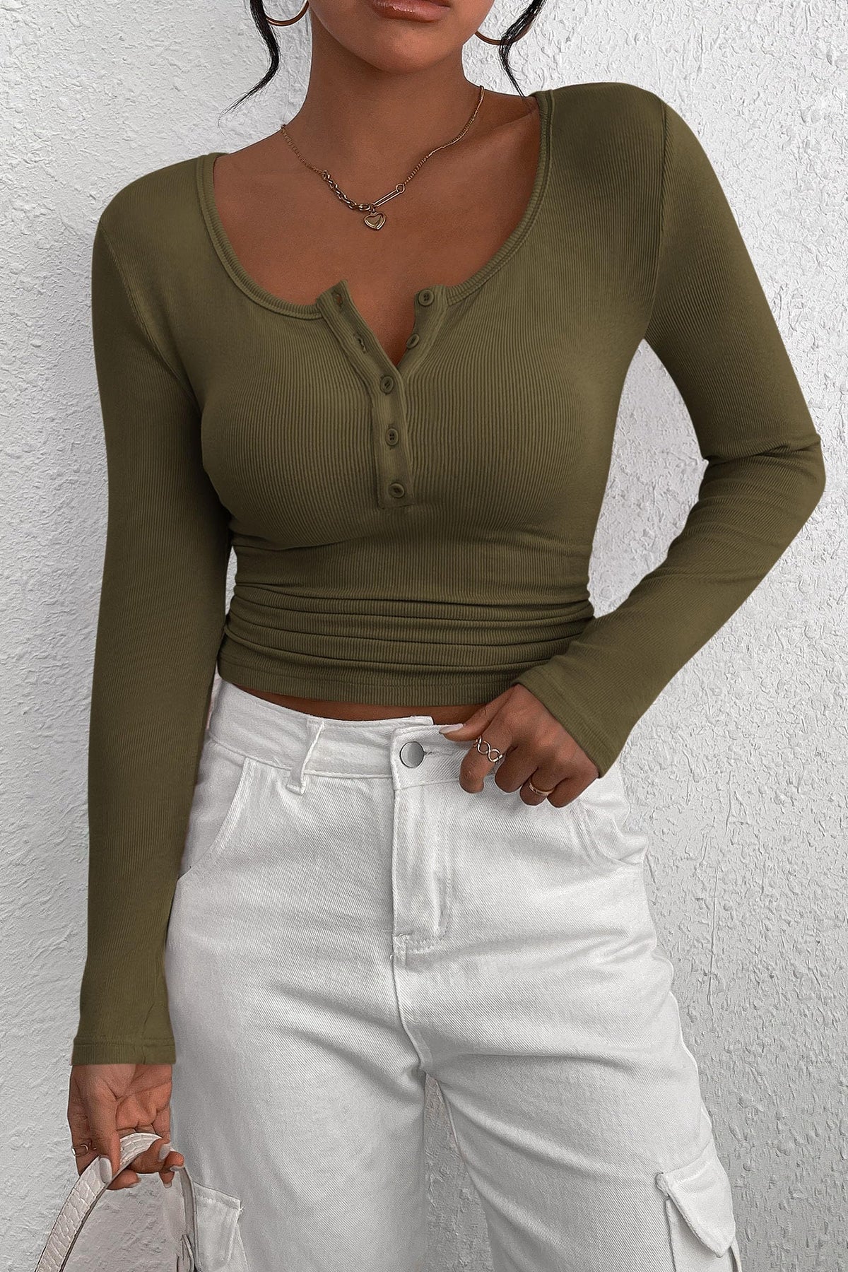 Long Sleeve Henley T Shirts Button Down Ribbed Knit Slim Fit Casual Basic Tops Blouse