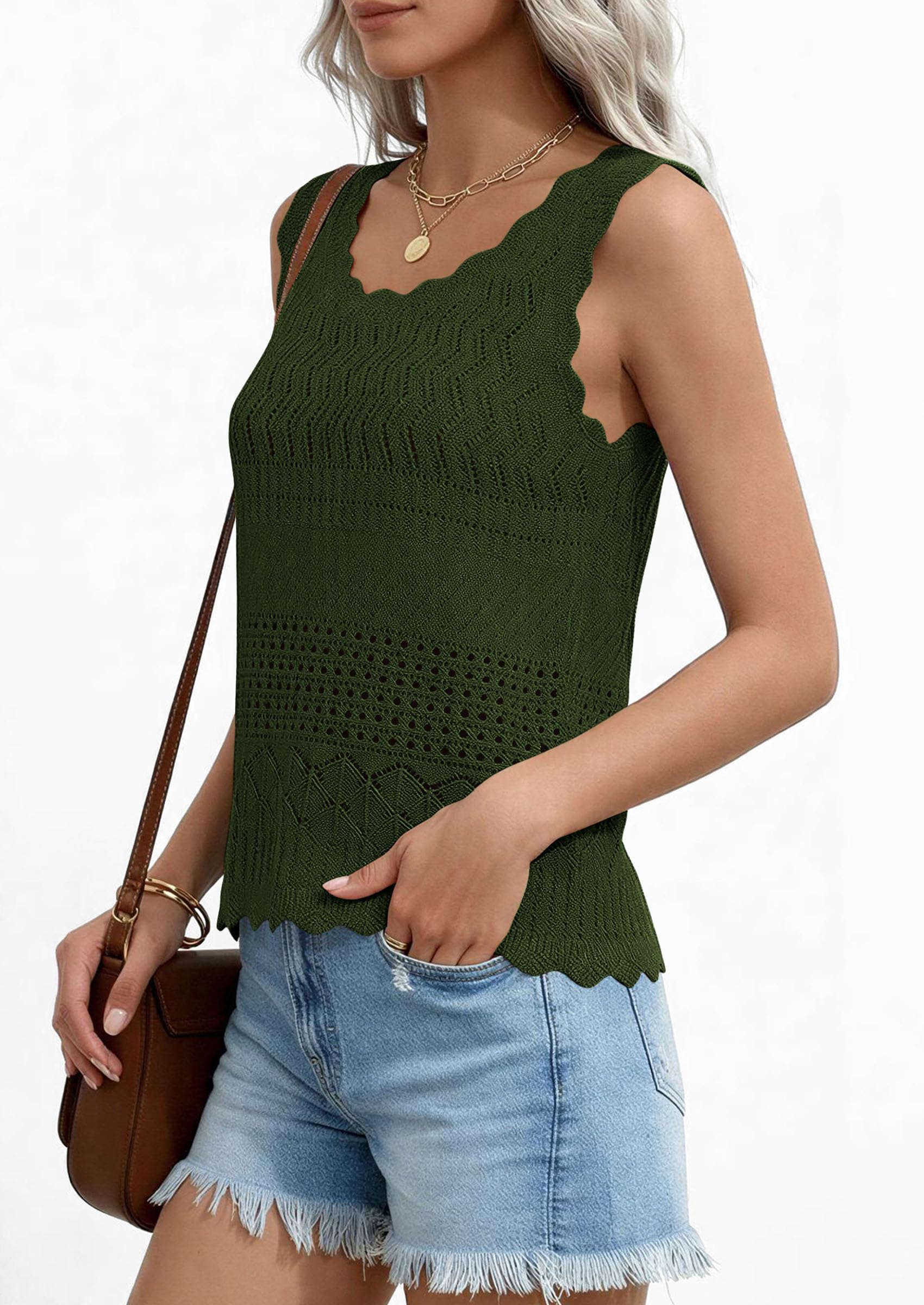 PRETTYGARDEN Womens Crochet Tank Tops Summer Spring Boho Sleeveless Cute Knit Sweater Vest Trendy Beach Vacation Clothes PRETTYGARDEN