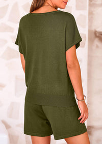 PRETTYGARDEN Two Piece Set for Women Summer Lounge Sets Shorts And Short Sleeve Tops Knitted Matching Travel Spring Outfits PRETTYGARDEN