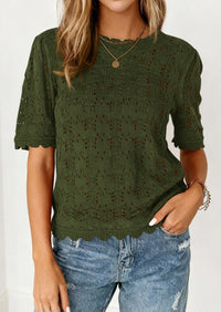 PRETTYGARDEN Women's Short Sleeve Sweater Trendy Crochet Summer Tops Casual Hollow Out Shirts Beach Vacation Clothes PRETTYGARDEN