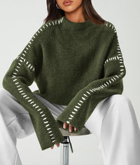 Women's Chunky Knit Fall Sweaters Casual Long Sleeve Mock Neck Oversized Loose Pullover Sweater Tops