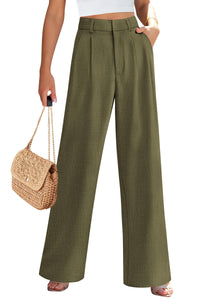 Elastic High Waisted Straight Leg Business Trousers Slacks With Pockets