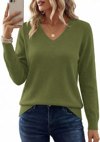 PRETTYGARDEN Women's V Neck Sweaters Fall Casual Long Sleeve Classic Pullover Cozy Knit Tops Loose Basic Winter Clothing PRETTYGARDEN