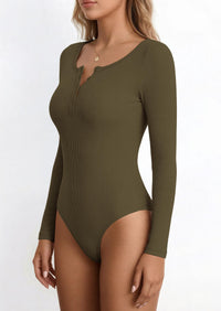 PRETTYGARDEN Long Sleeve Bodysuits for Women Ribbed Knit Henley Button Up Slim Fitted Basic Tops Winter Fashion Clothing PRETTYGARDEN