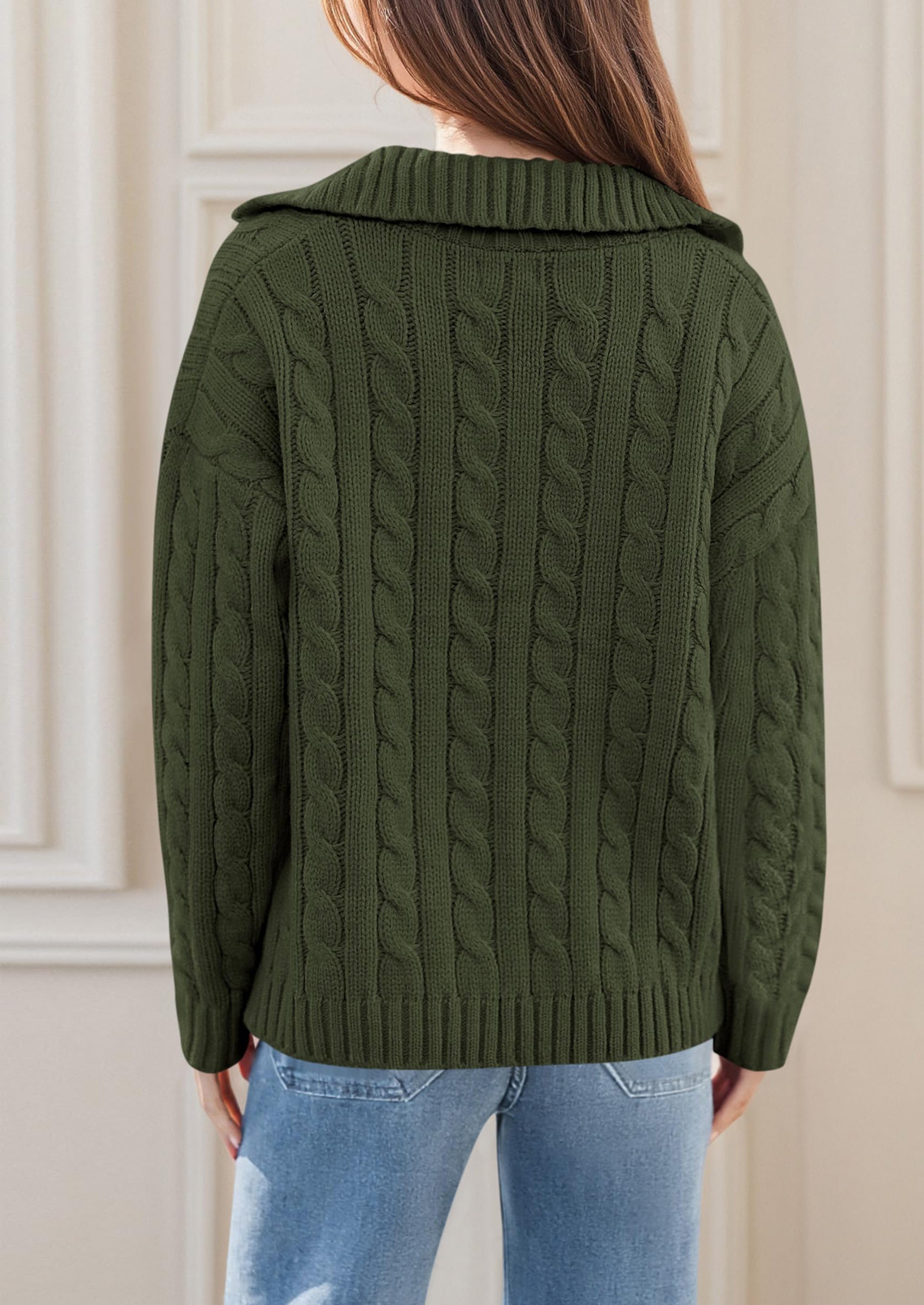 PRETTYGARDEN Fall Cable Knit Oversized Sweaters for Women Polo V Neck Long Sleeve Casual Chunky Sweater Pullover Tops PRETTYGARDEN