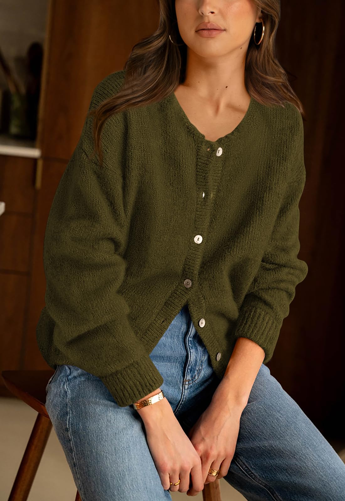 PRETTYGARDEN Long Sleeve Crewneck Button Down Womens Sweaters Fall Open Front Chunky Cardigan Sweaters for Women PRETTYGARDEN