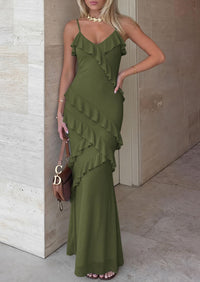 PRETTYGARDEN Women Wedding Guest Cocktail Maxi Dress Spaghetti Strap Sleeveless V Neck Bodycon Mesh Party Summer Outfits