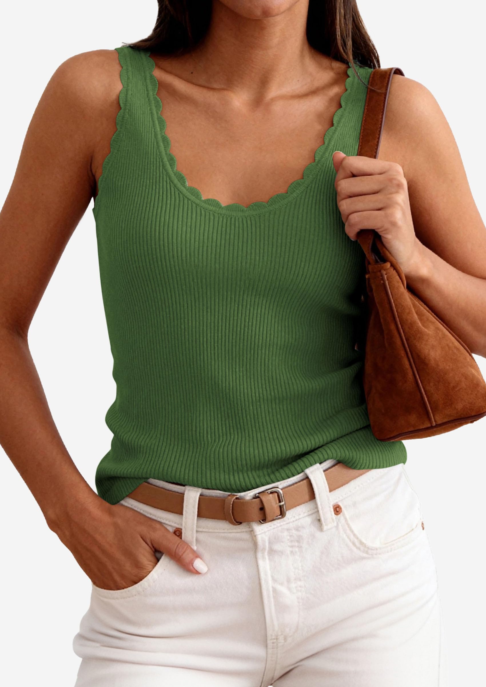 PRETTYGARDEN Womens Summer Sleeveless Tank Tops V Neck Ruffle Lightweight Ribbed Knit Shirt Casual Going Out Top PRETTYGARDEN