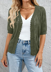 PRETTYGARDEN Short Sleeve Crochet Knit Summer Cardigans for Women Lightweight Button Down Hollow Out Sweater Beach Cover Up PRETTYGARDEN