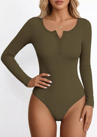 PRETTYGARDEN Long Sleeve Bodysuits for Women Ribbed Knit Henley Button Up Slim Fitted Basic Tops Winter Fashion Clothing PRETTYGARDEN