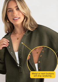 PRETTYGARDEN Womens Fashion Oversized Long Sleeve Hoodie Button Down V Neck Sweatshirt Side Slit Casual Pullover Tops