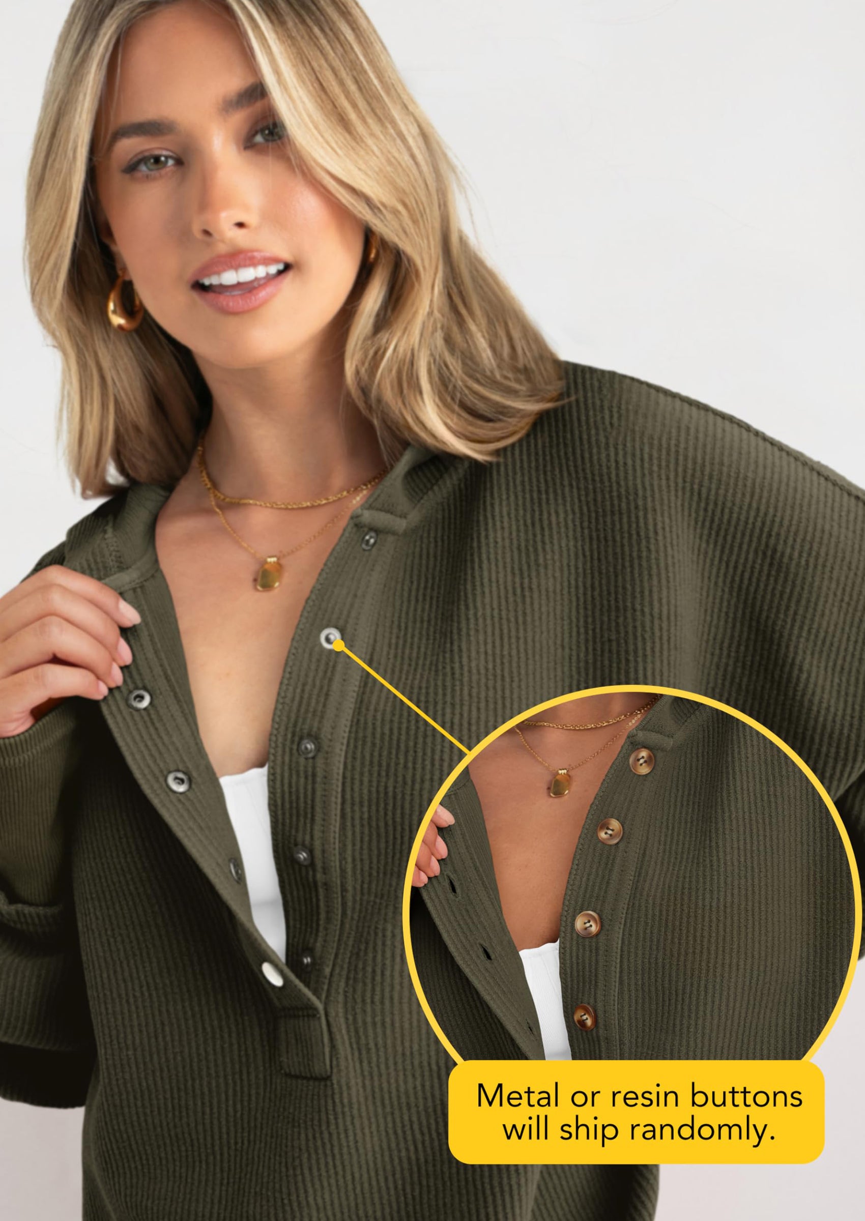 PRETTYGARDEN Womens Fashion Oversized Long Sleeve Hoodie Button Down V Neck Sweatshirt Side Slit Casual Pullover Tops