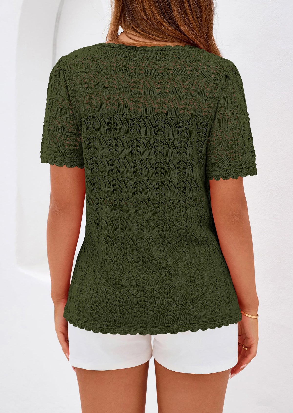 PRETTYGARDEN Women's Short Sleeve Sweater Trendy Crochet Summer Tops Casual Hollow Out Shirts Beach Vacation Clothes PRETTYGARDEN