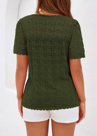 PRETTYGARDEN Women's Short Sleeve Sweater Trendy Crochet Summer Tops Casual Hollow Out Shirts Beach Vacation Clothes PRETTYGARDEN