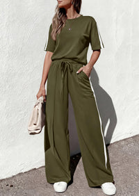 PRETTYGARDEN Women's 2 Piece Sets Summer Casual Short Sleeve Tops Wide Leg Pants Matching Lounge Set Vacation Travel Outfits PRETTYGARDEN