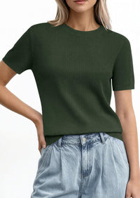 PRETTYGARDEN Women's Short Sleeve Sweaters Spring Crew Neck Knit Work Shirts Business Casual Tops Summer Fashion Clothes PRETTYGARDEN