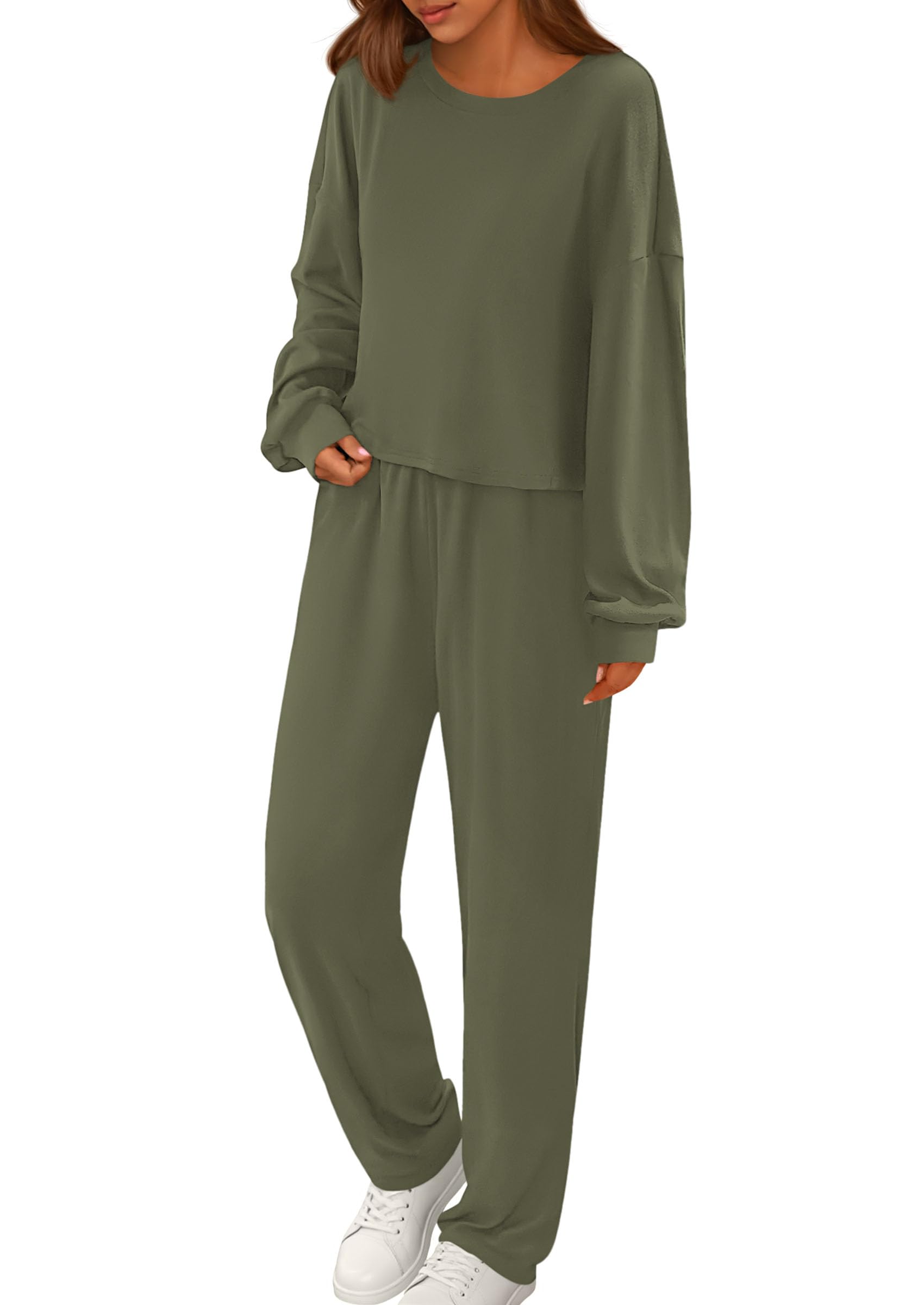 PRETTYGARDEN Women's Two Piece Outfits Lounge Sets Long Sleeve Pullover Tops Sweatpants Fall Fashion Matching Clothing