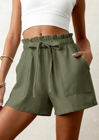 PRETTYGARDEN Summer Shorts for Women Casual Ruffle Drawstring High Waist Wide Leg Comfy Lounge Shorts Beach Cruise Outfits PRETTYGARDEN