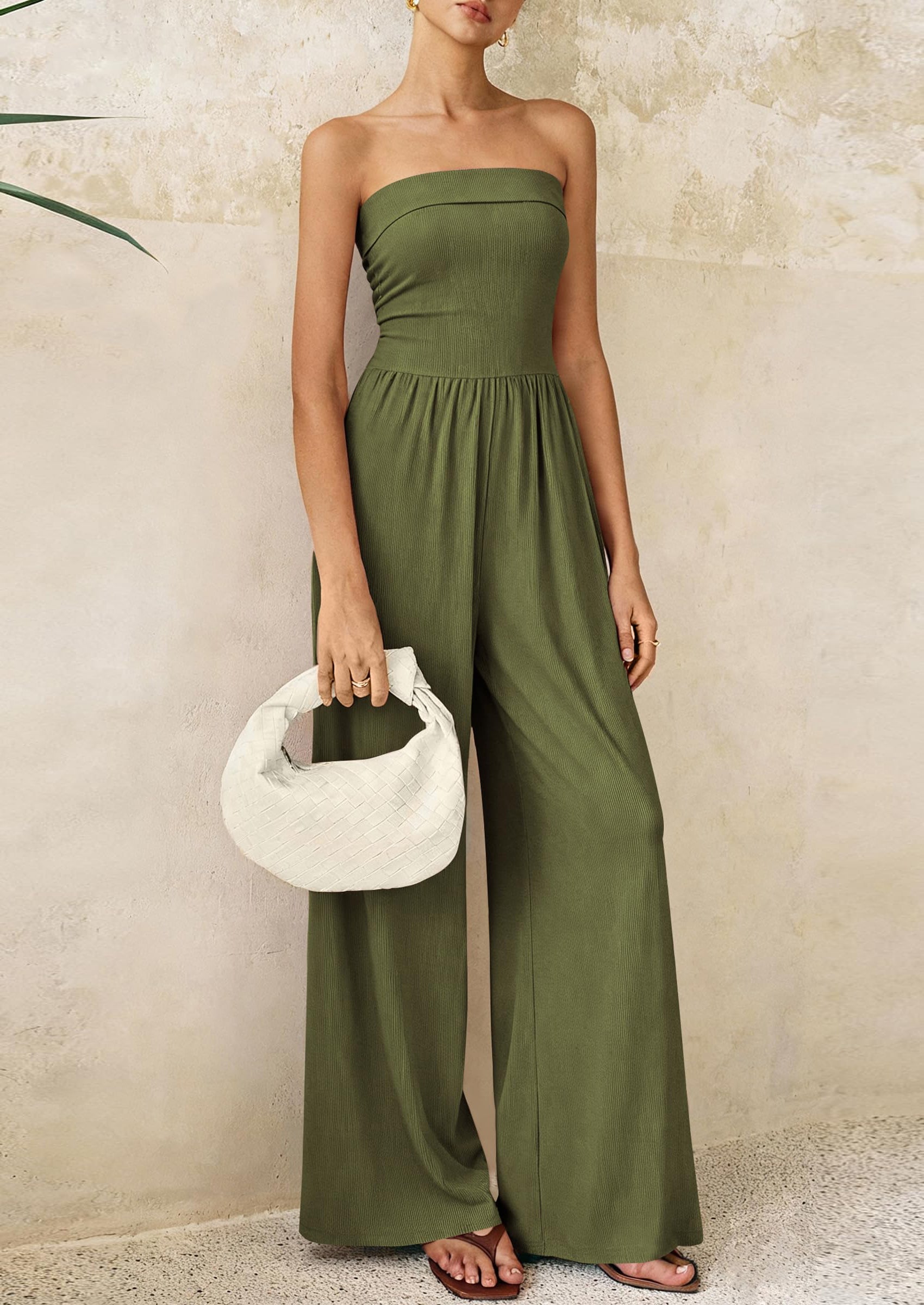 PRETTYGARDEN Tube Jumpsuits for Women Dressy Casual Off Shoulder Wide Leg Rompers Jumper One Piece Vacation Summer Outfits PRETTYGARDEN