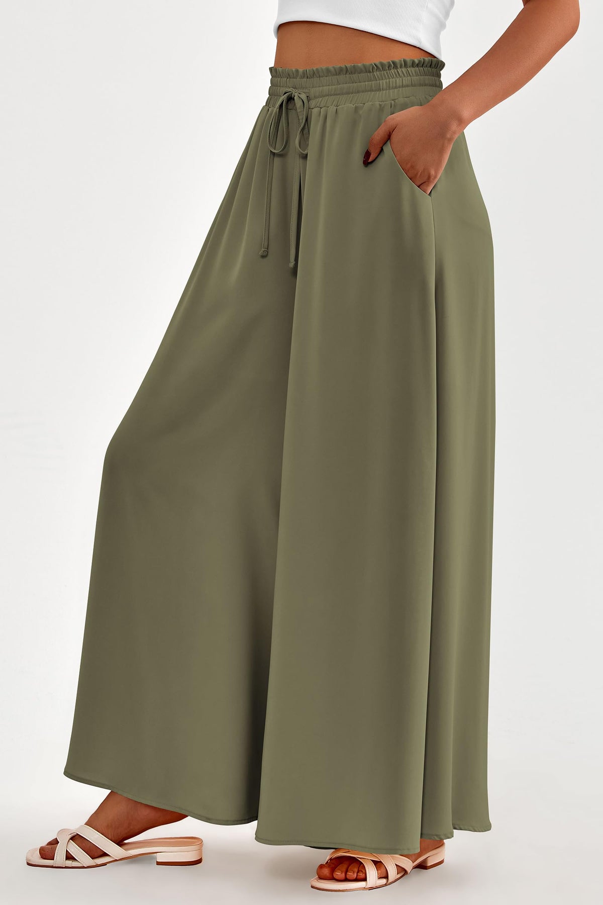 Summer Wide Leg High Waisted Flowy Pockets Palazzo Pants