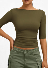 PRETTYGARDEN Womens Summer Short Sleeve Tops Boat Neck Ribbed Knit Slim Fit T Shirt Casual Basic Top Spring Clothes PRETTYGARDEN