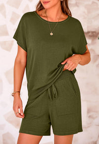 PRETTYGARDEN Two Piece Set for Women Summer Lounge Sets Shorts And Short Sleeve Tops Knitted Matching Travel Spring Outfits PRETTYGARDEN