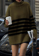 Women's Fall Striped Long Pullover Sweaters Turtleneck Long Sleeve Loose Fit Chunky Knit Casual Cute Tops Blouse