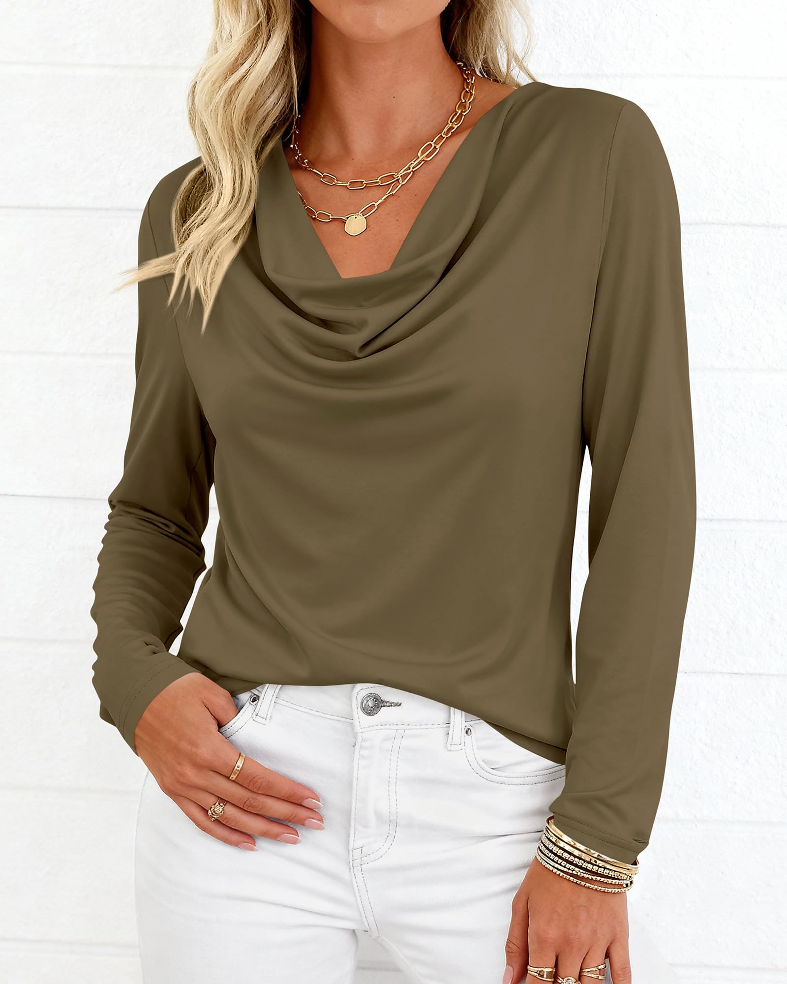 PRETTYGARDEN Womens Spring Tops Dressy Cowl Neck Long Sleeve Shirts Loose Business Casual Blouses Teacher Tunic Top PRETTYGARDEN