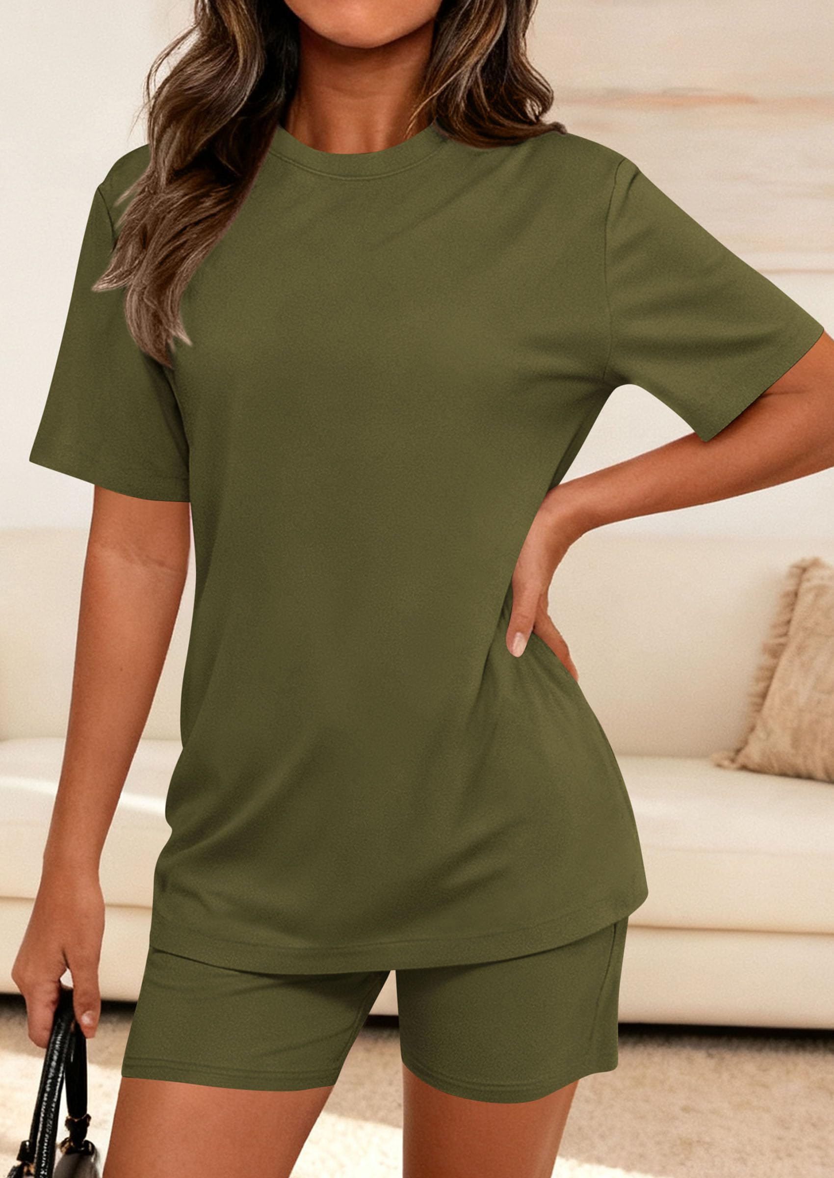 PRETTYGARDEN Women's Two Piece Matching Lounge Sets Summer Casual Tops Short Sleeve Shirts Shorts Travel Airport Outfits PRETTYGARDEN