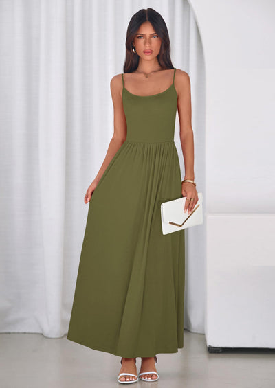 PRETTYGARDEN Womens Spaghetti Strap Maxi Dresses Sleeveless Summer Dress Long Casual Knit Flowy Beach Sundresses with Pockets PRETTYGARDEN