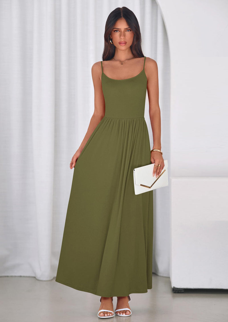 PRETTYGARDEN Womens Spaghetti Strap Maxi Dresses Sleeveless Summer Dress Long Casual Knit Flowy Beach Sundresses with Pockets PRETTYGARDEN