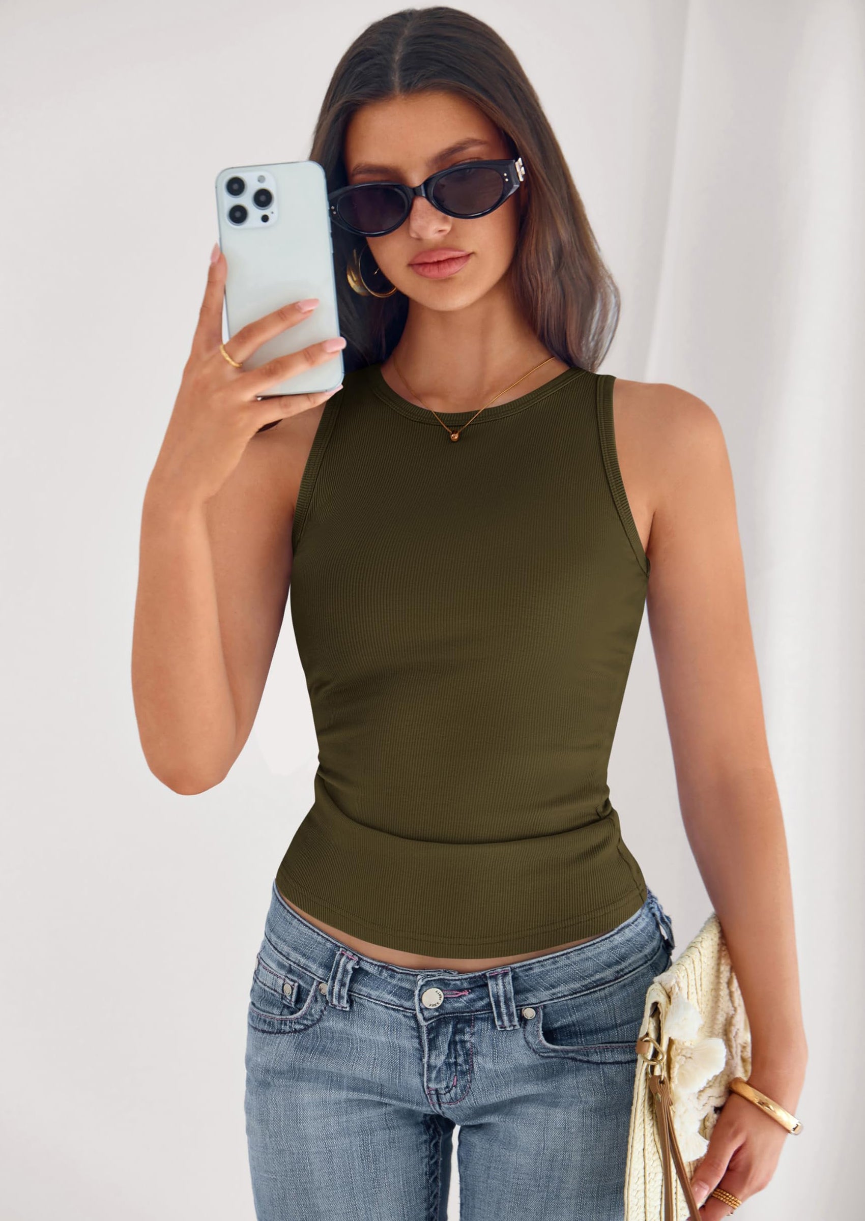 PRETTYGARDEN Womens Summer High Neck Ribbed Tank Tops Casual Basic Sleeveless Slim Fitted Racerback Workout T Shirts PRETTYGARDEN