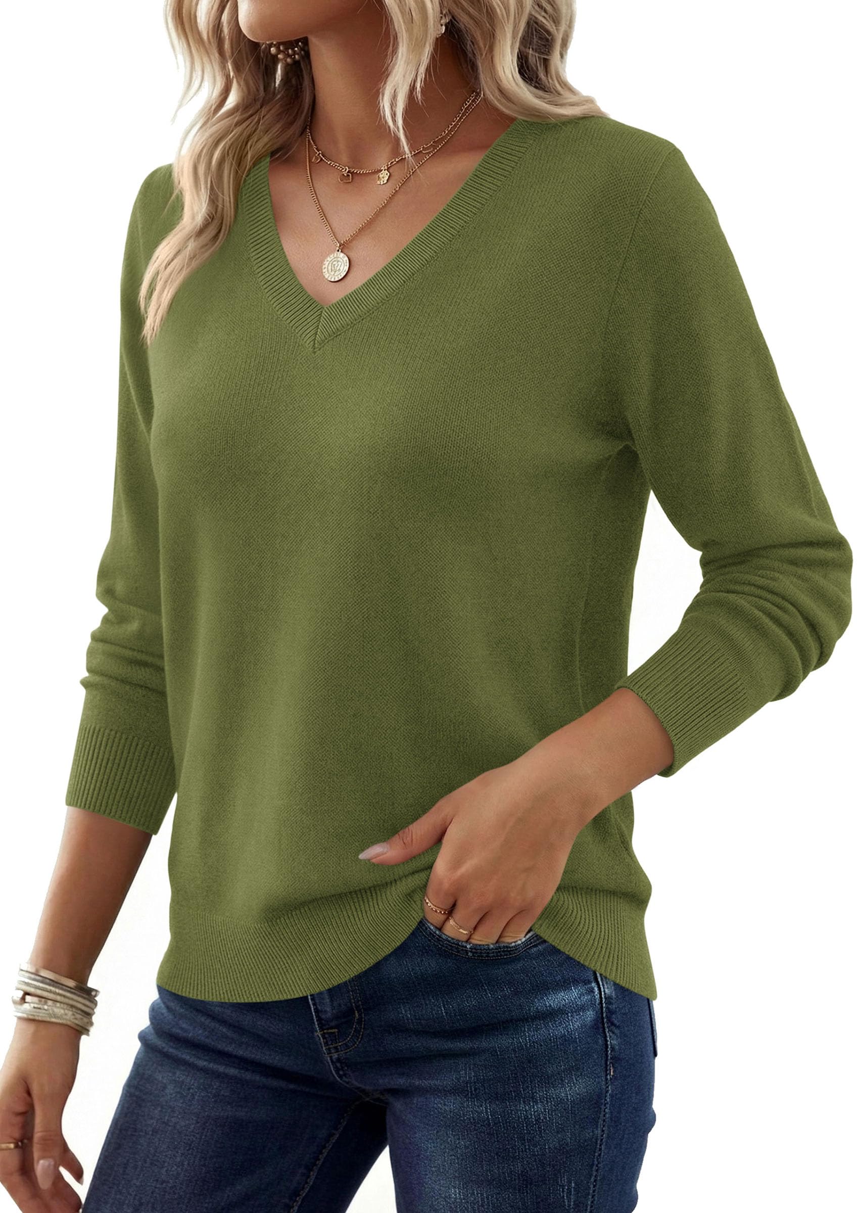 PRETTYGARDEN Women's V Neck Sweaters Fall Casual Long Sleeve Classic Pullover Cozy Knit Tops Loose Basic Winter Clothing PRETTYGARDEN