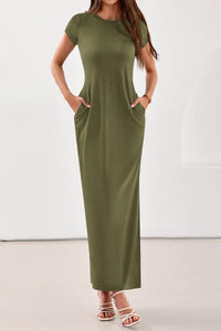 PRETTYGARDEN Womens Summer Maxi Dresses Casual Short Sleeve Crewneck Knit Slit T Shirt Dress Spring Long Beach Sundress PRETTYGARDEN