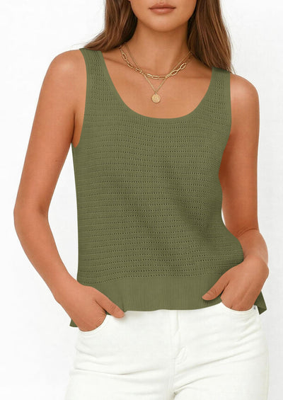 PRETTYGARDEN Womens Spring Crochet Tops Summer Sleeveless Scoop Neck Boho Sweater Tank Top Cute Beach Vacation Clothes PRETTYGARDEN