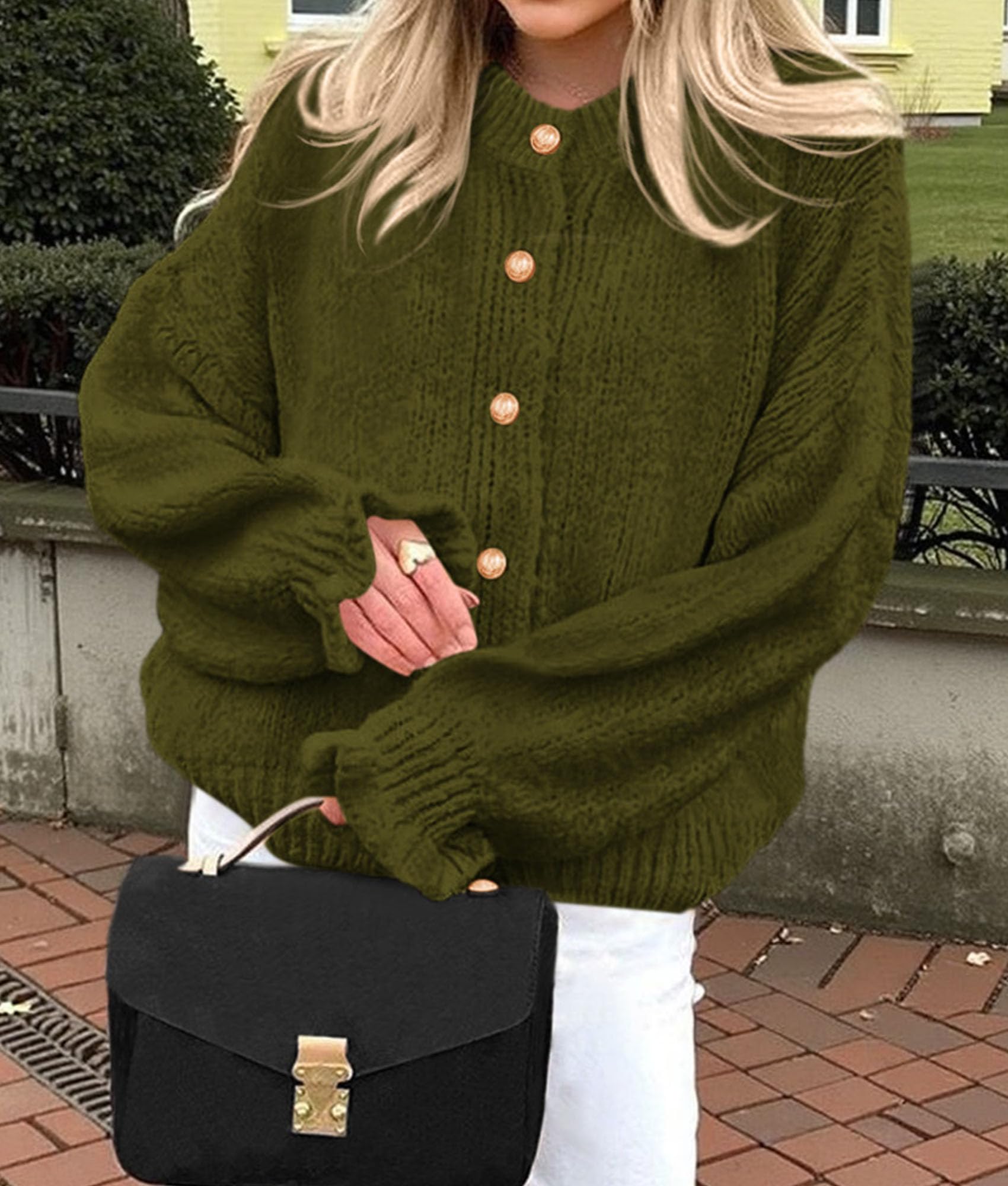 PRETTYGARDEN Womens Cropped Cardigans Trendy PRETTYGARDEN Long Sleeve Cropped Sweaters for Women Ruffle Oversized CardiganRuffle Open Front Chunky Knit Sweater Oversized Button Down Fall Clothes PRETTYGARDEN