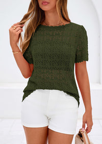 PRETTYGARDEN Women's Short Sleeve Sweater Trendy Crochet Summer Tops Casual Hollow Out Shirts Beach Vacation Clothes PRETTYGARDEN