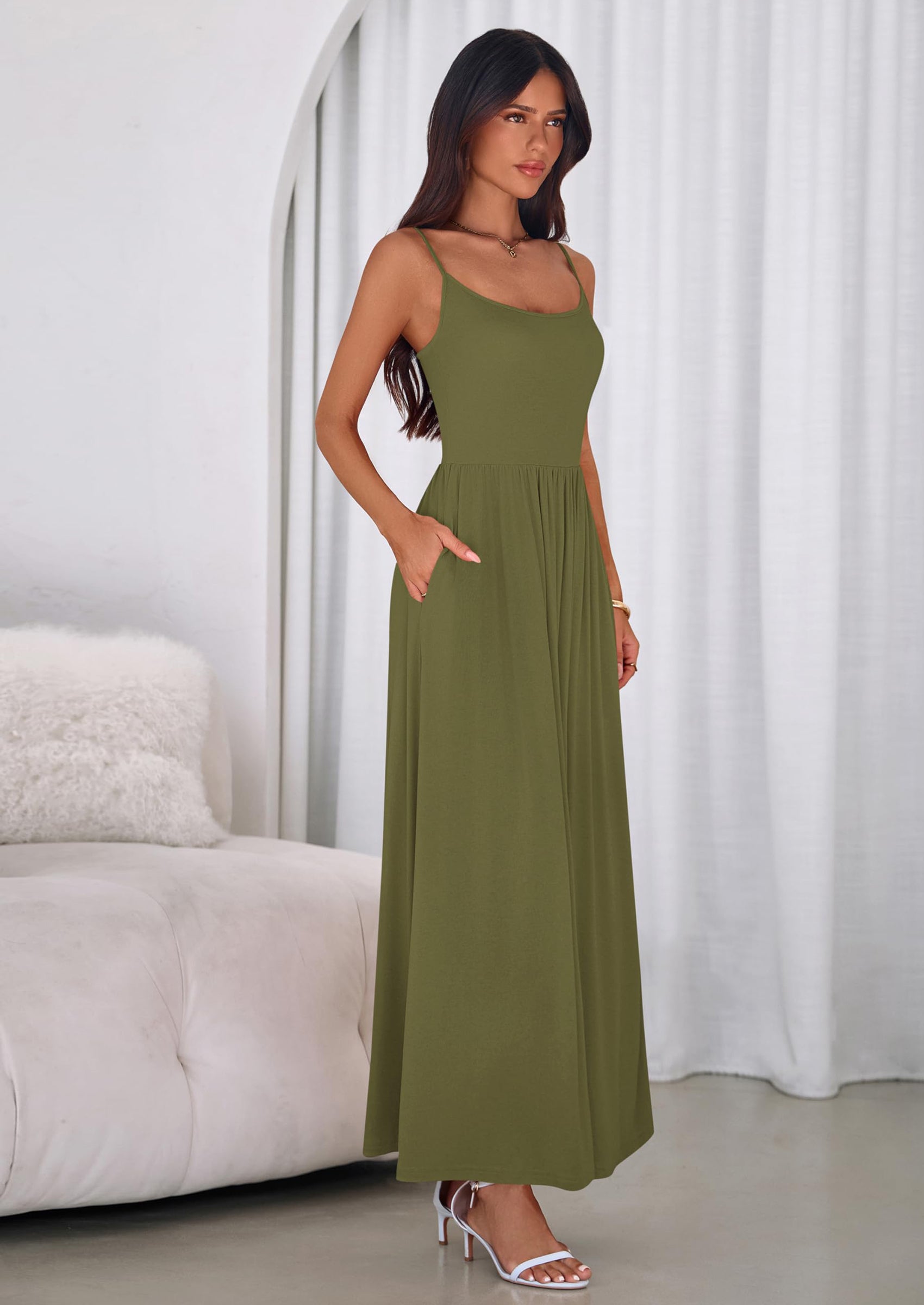 PRETTYGARDEN Womens Spaghetti Strap Maxi Dresses Sleeveless Summer Dress Long Casual Knit Flowy Beach Sundresses with Pockets PRETTYGARDEN