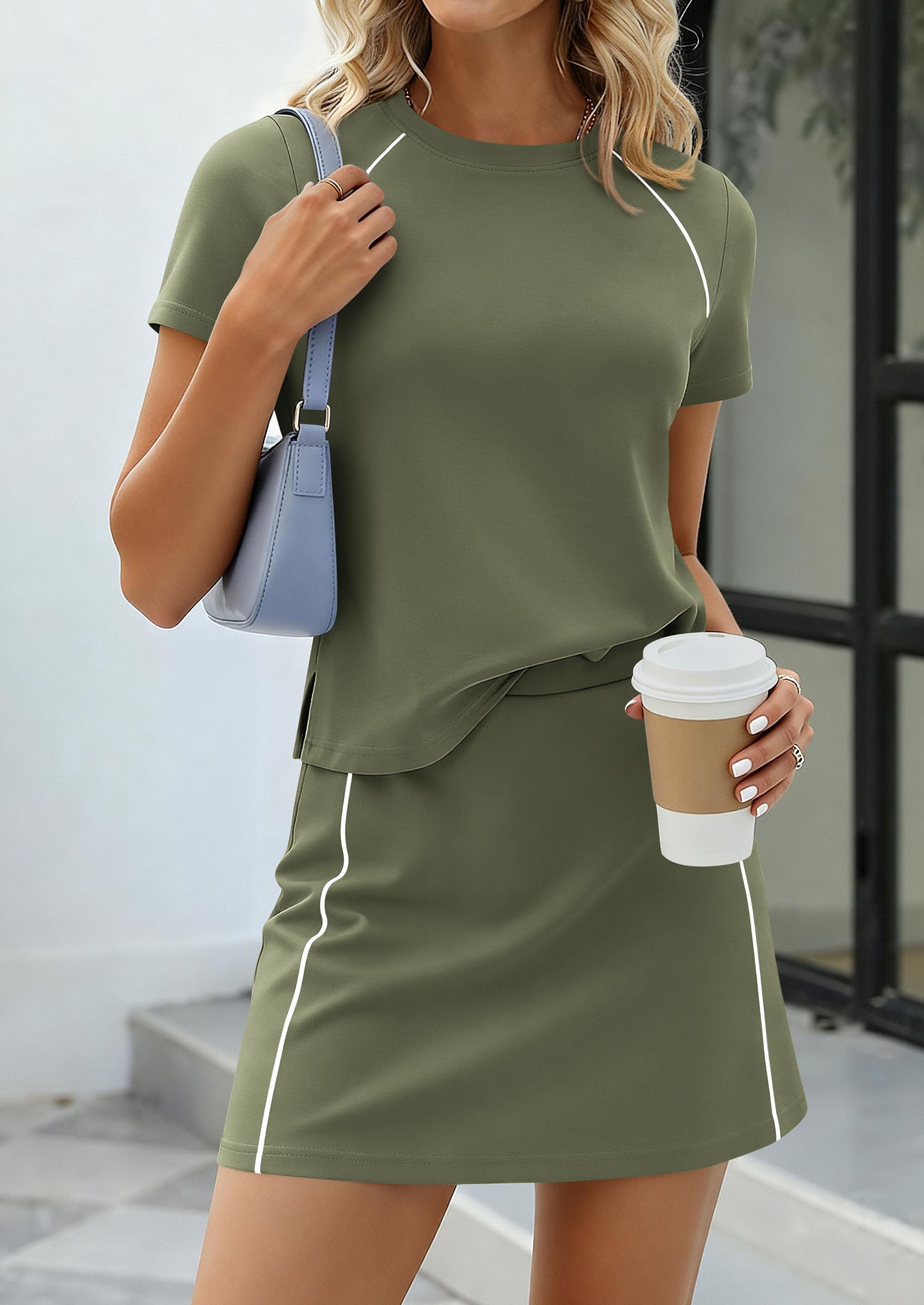 PRETTYGARDEN Women's Summer 2 Piece Skirt Sets Short Sleeve Shirts Tops Skorts Matching Workout Clothes Travel Outfits PRETTYGARDEN