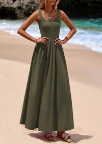 PRETTYGARDEN Womens Summer Casual Scoop Neck Sleeveless Long Dresses Tank Top Patchwork Aline Swing Maxi Dress with Pockets