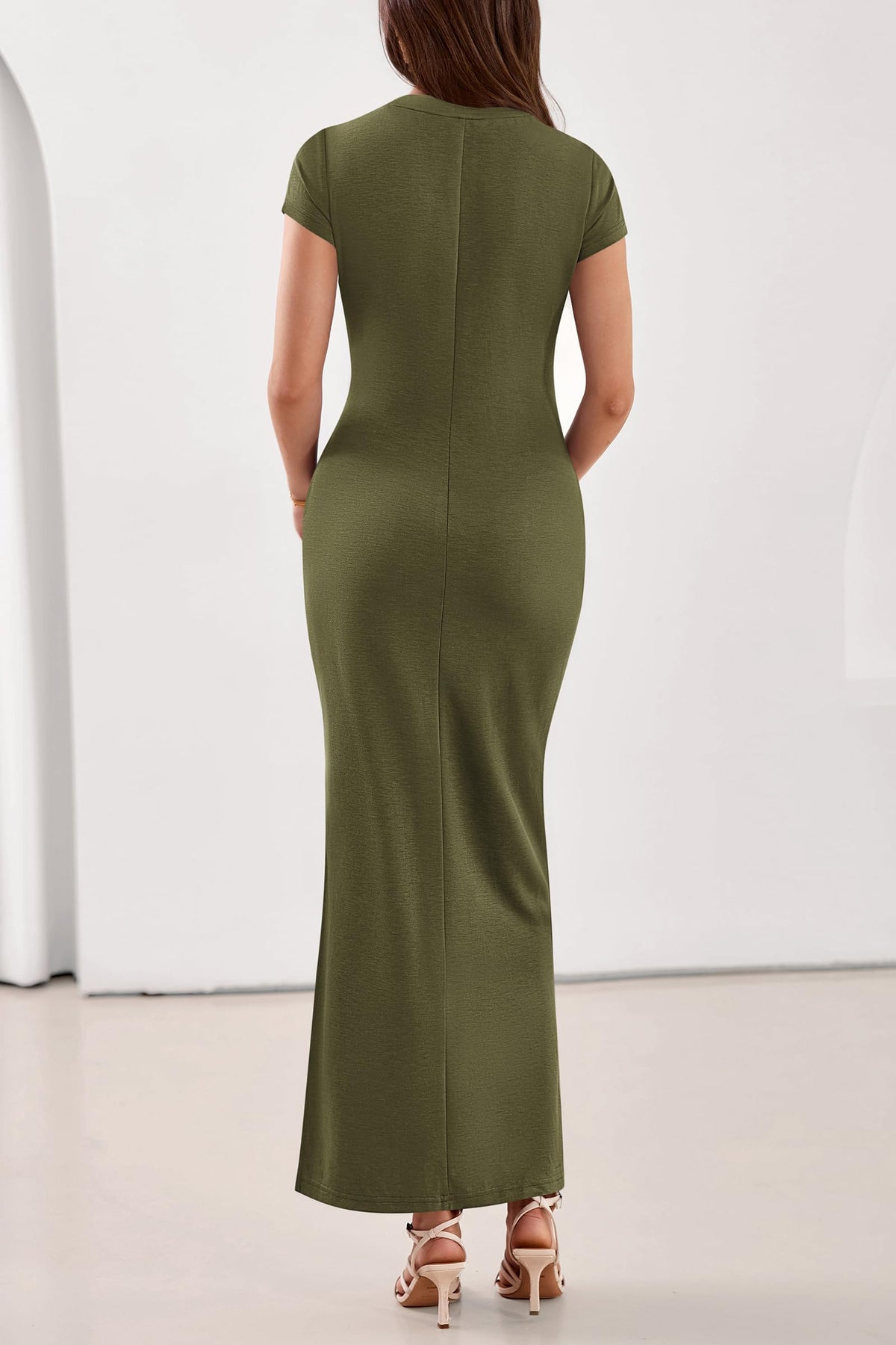 PRETTYGARDEN Womens Summer Maxi Dresses Casual Short Sleeve Crewneck Knit Slit T Shirt Dress Spring Long Beach Sundress PRETTYGARDEN