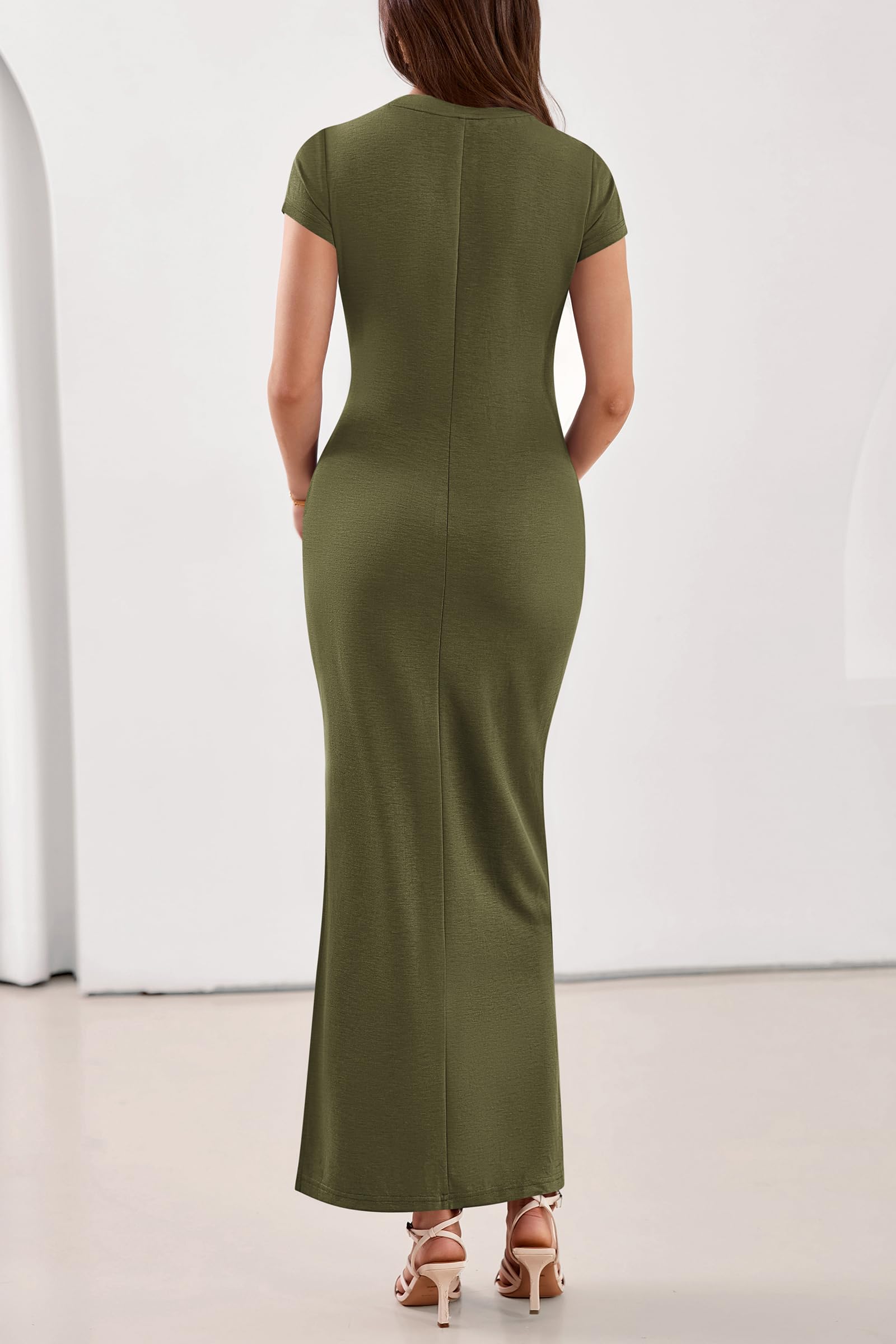 PRETTYGARDEN Womens Summer Maxi Dresses Casual Short Sleeve Crewneck Knit Slit T Shirt Dress Spring Long Beach Sundress PRETTYGARDEN