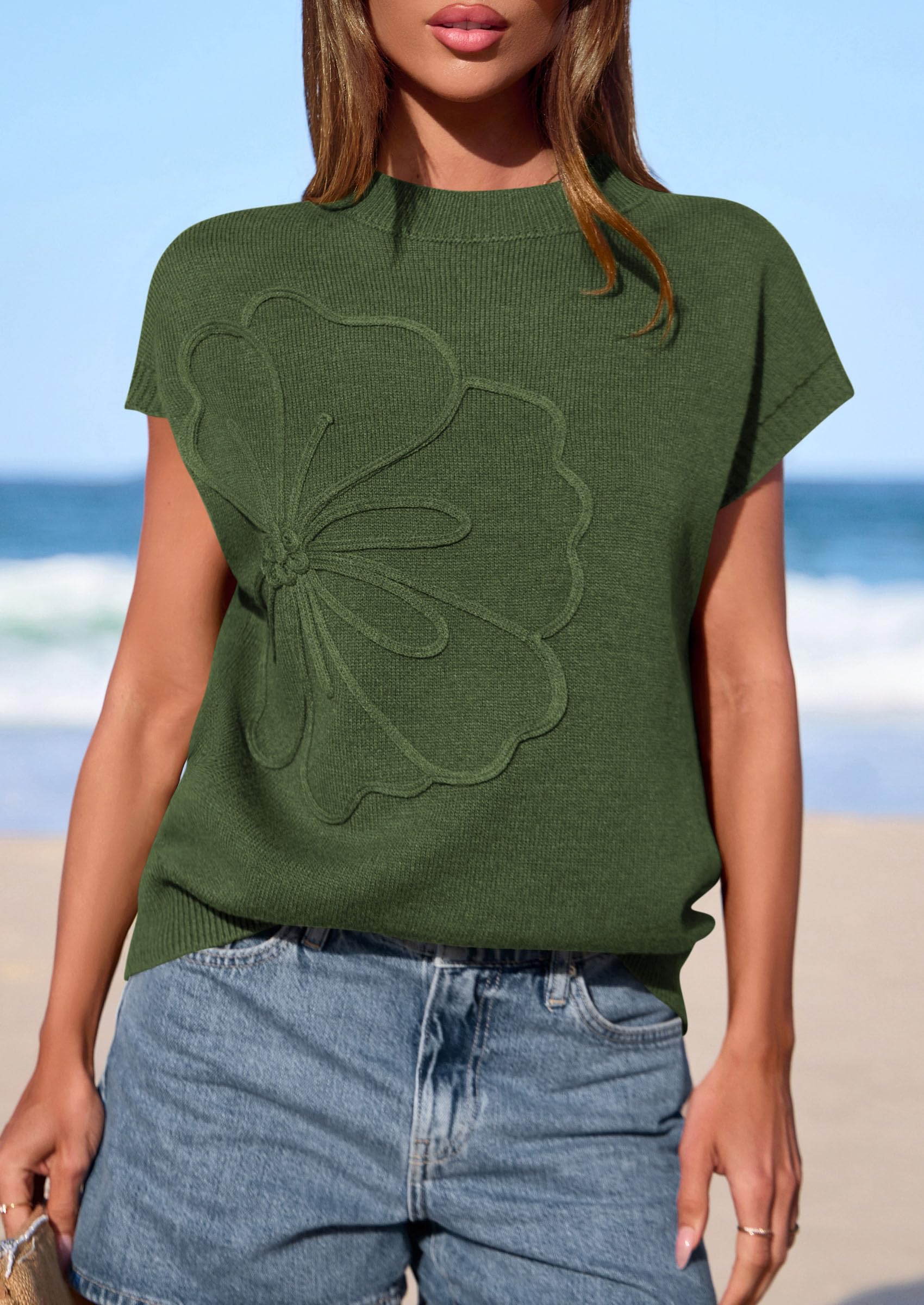 PRETTYGARDEN Women's Spring Sweater Vest Trendy Flower Knit Short Sleeve Cute Pullover Tank Tops Summer Fashion Clothing PRETTYGARDEN