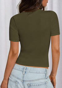 PRETTYGARDEN Women Summer Crew Neck Short Sleeve Tops Ribbed Knit Slim Fit Fashion Basic Tee Shirts Casual Going Out Top PRETTYGARDEN